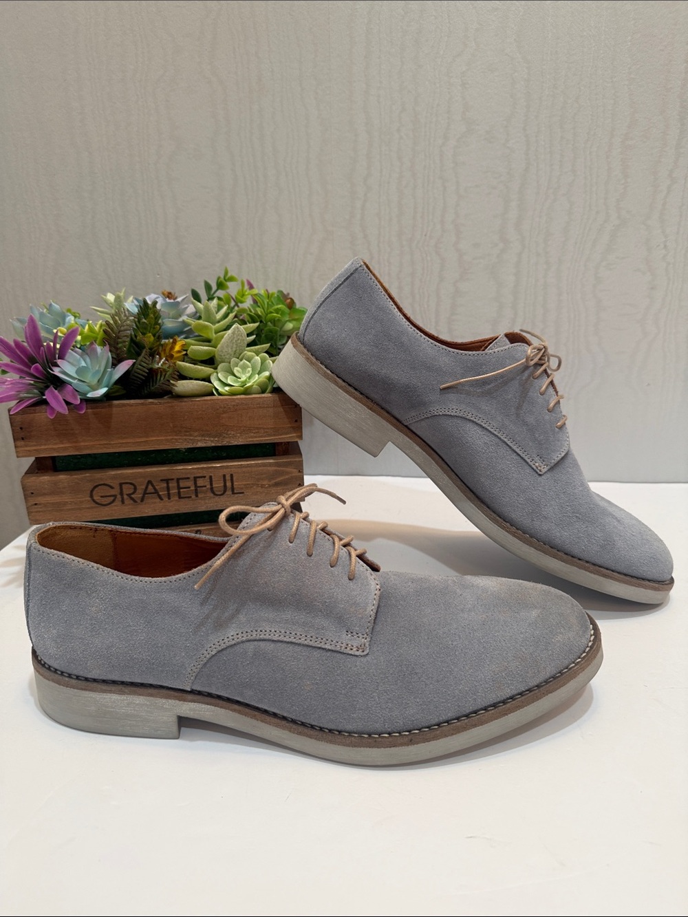 ALDO Men’s Gray Blue Suede Plain Toe Derby Oxford Shoes Size 13